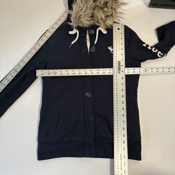Abercrombie Fitch Y2K Blue Faux Fur Hooded Full Button Hoodie Jacket Womens S - Picture 9 of 9